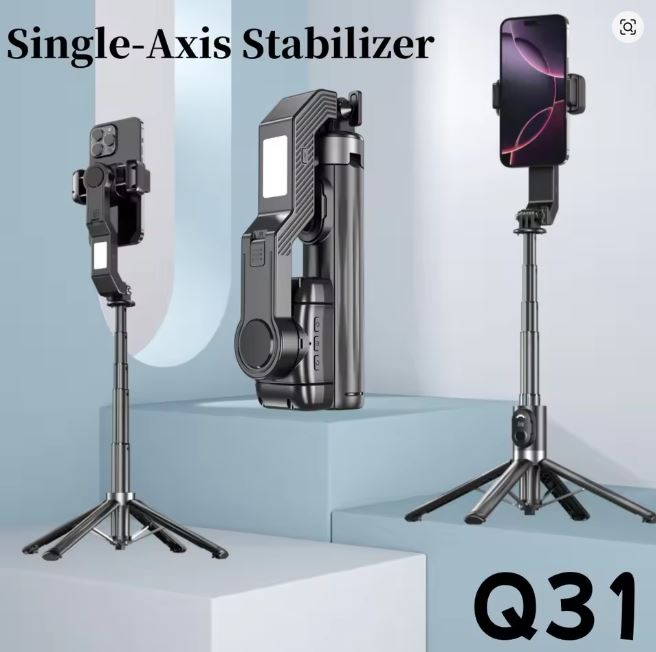 Q31 Single-axis Stabilizing Gimbal Selfie Stick Tripod, Smart Stable Mobile Phone Holder with Smartphone Fill Light Q31 Single-axis Stabilizing Gimbal Selfie Stick Tripod, Smart Stable Mobile Phone Holder with Smartphone Fill Light
